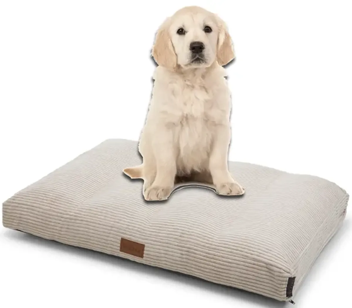 Teddy Dog Ergonomic Mattress - Large, Beige Luxurious Removable Fabric