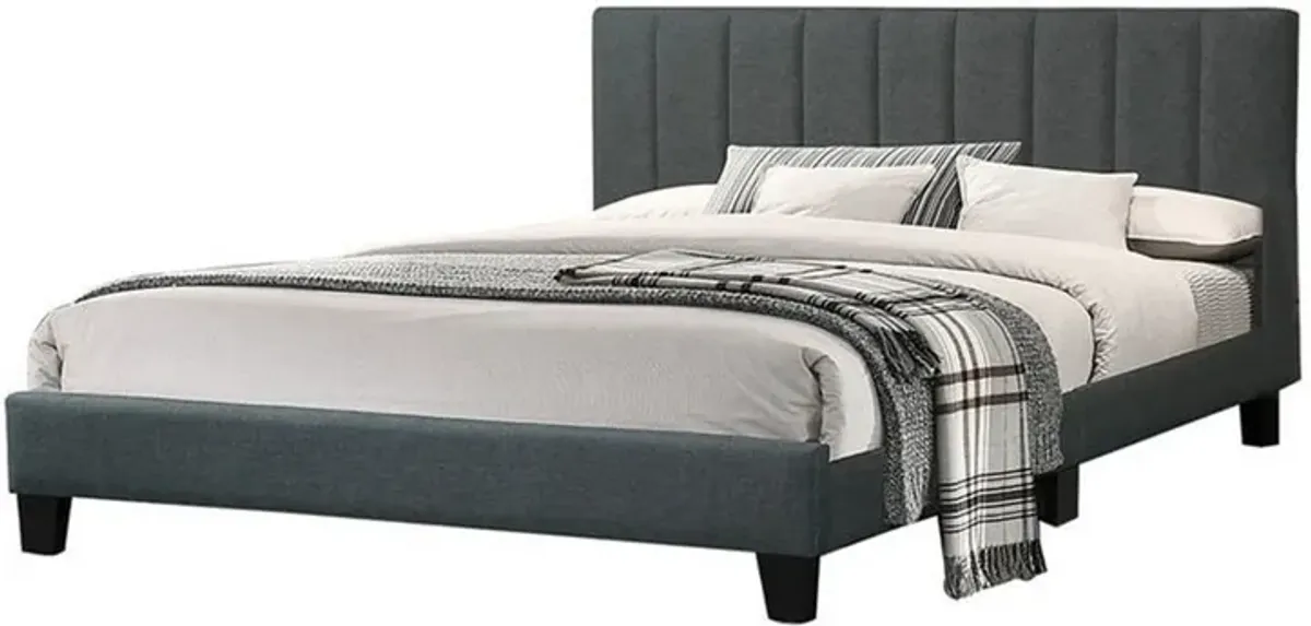 Eve Platform King Size Bed, Vertical Channel Tufting, Charcoal Upholstery - Benzara