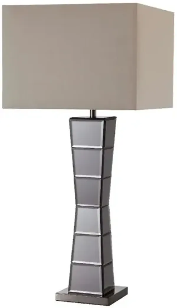 Hivvago Black Glass Tower Table Lamp with Beige Fabric Shade