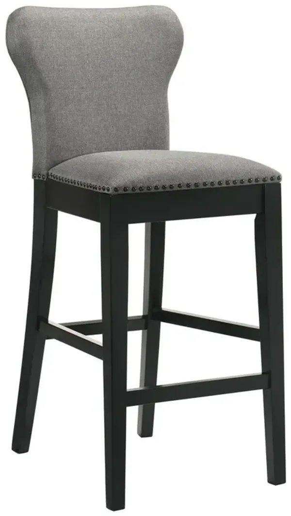 Upholstered Solid Back Bar Stools with Nailhead Trim (Set of 2) Grey and Black