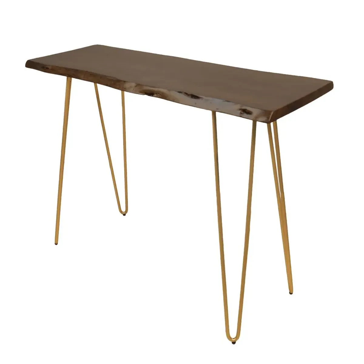 Carolina Living Seti Live Edge Console Table - Elm Top - Gold Base