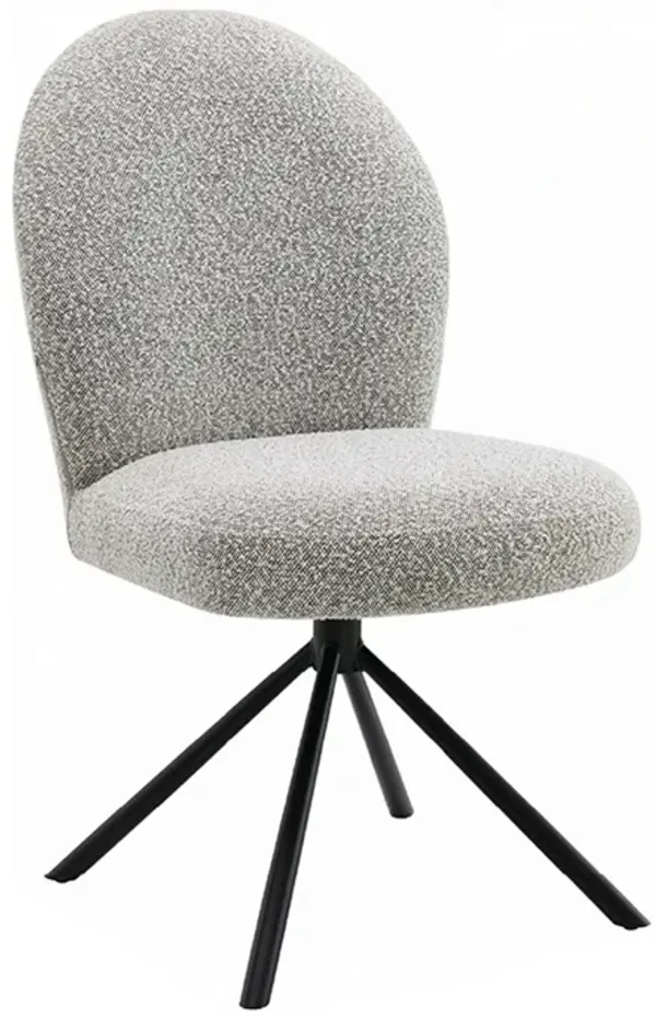 Veton Swivel Side Dining Chair Set of 2, Gray Boucle, Black Metal Base - Benzara