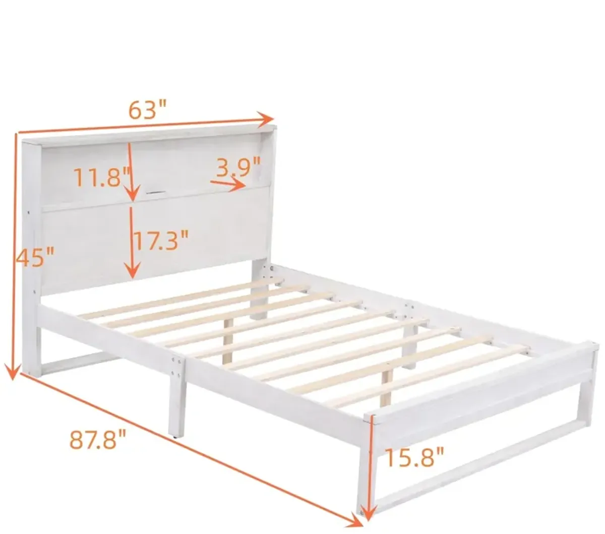 Platform Bed With Storage Headboard, Sockets And USB Ports, Queen Size Platform Bed