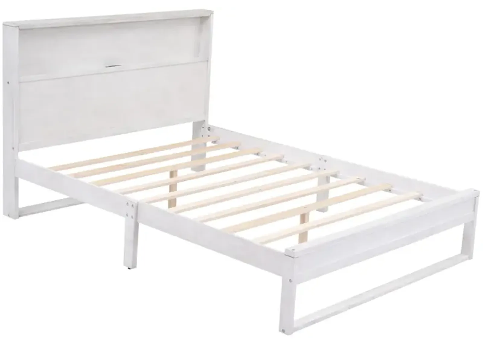 Platform Bed With Storage Headboard, Sockets And USB Ports, Queen Size Platform Bed