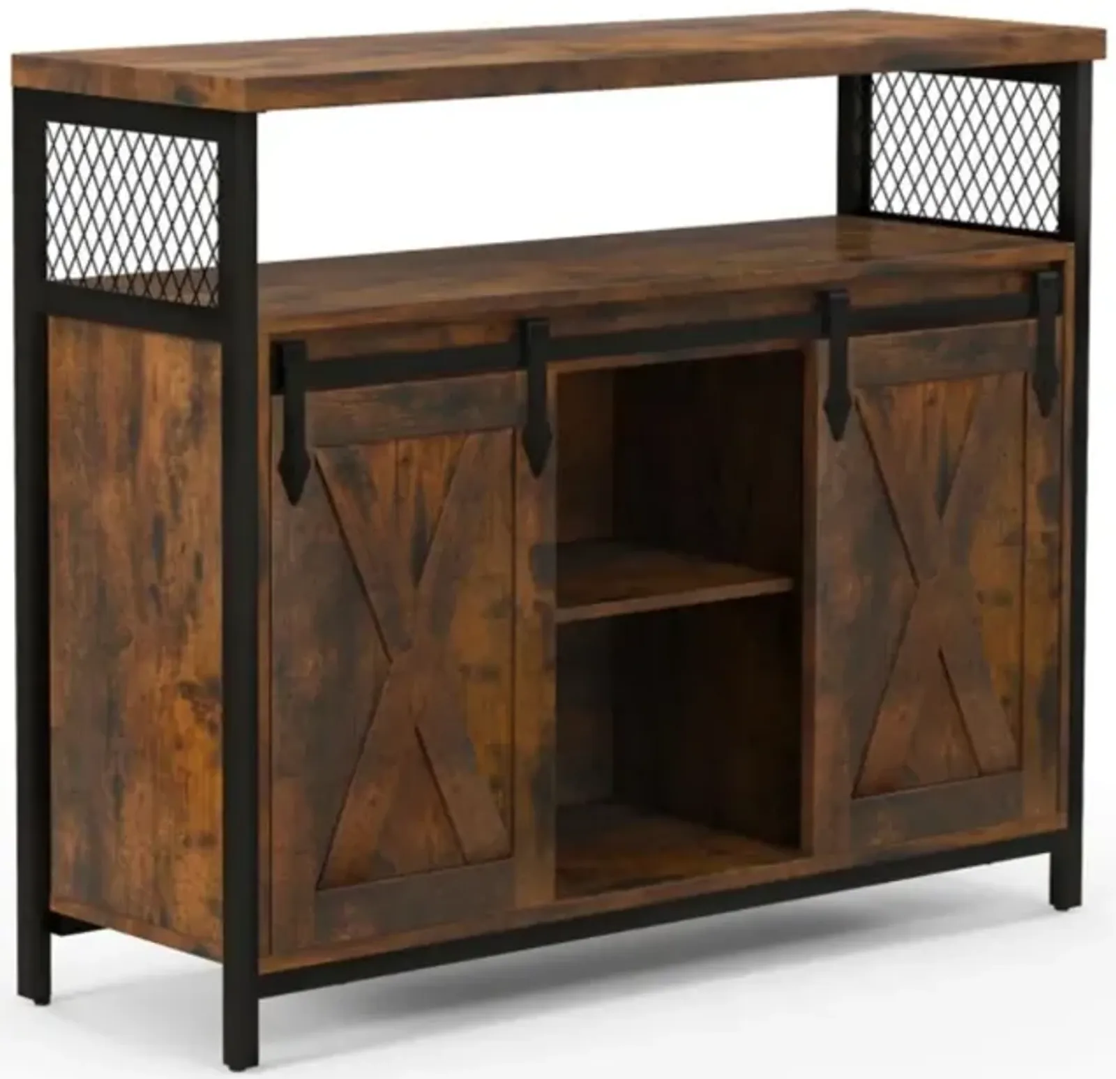 Hivvago Buffet Cabinet with 3-Level Adjustable Shelves and 2 Sliding Barn Doors