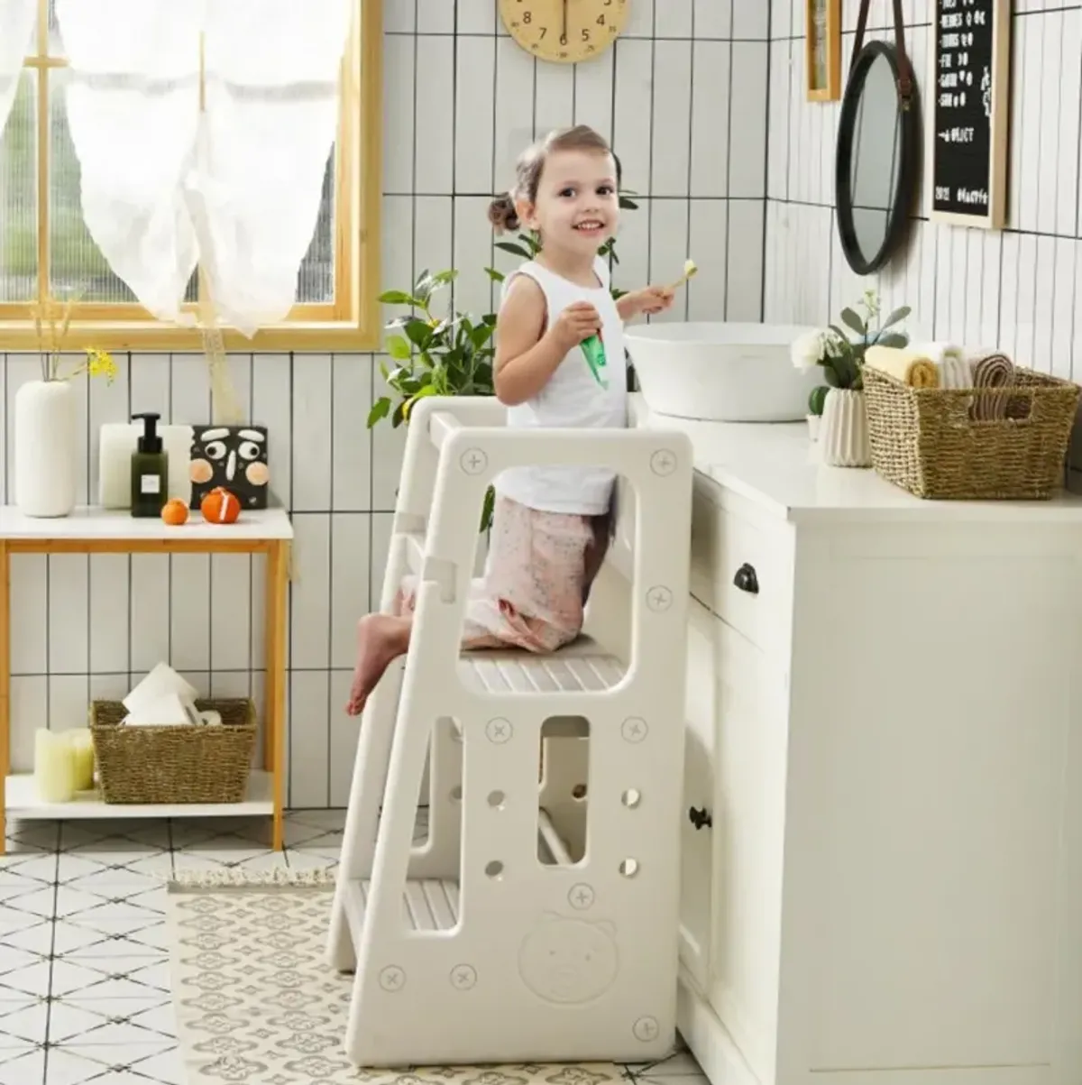 Hivvago Kids Kitchen Step Stool with Double Safety Rails