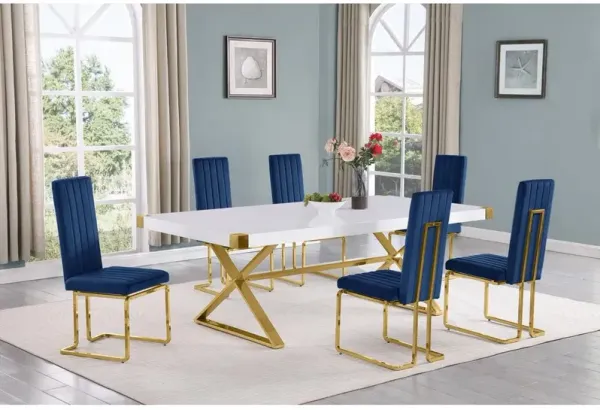 Best Quality Furniture 7pc Large(94) white wood top dining set with gold base and 6 chairs