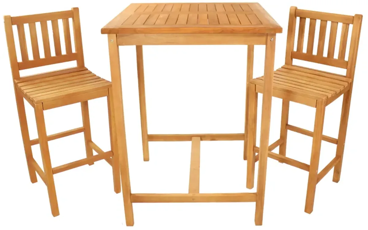 Sunnydaze 3-Piece Teak Outdoor Bar Set -  Brown