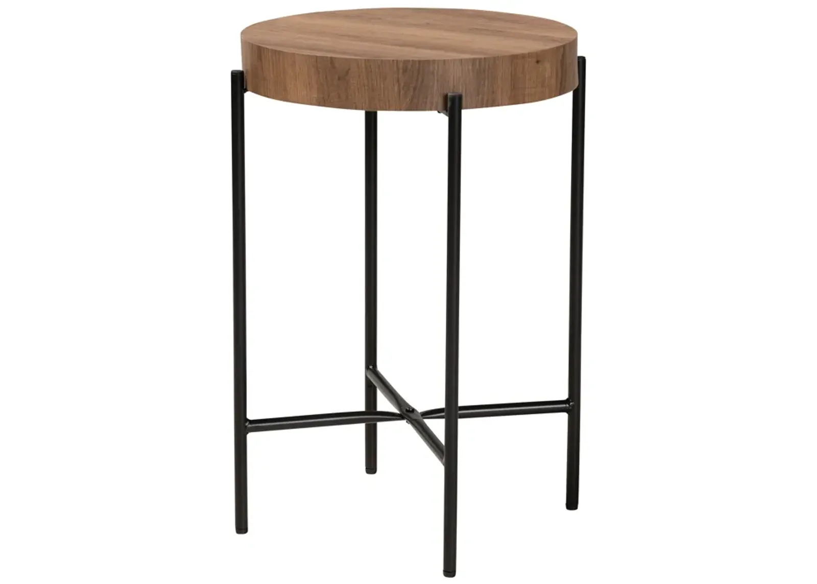 Baxton Studio Savion Modern Industrial Walnut Brown Finished Wood and Black Metal End Table