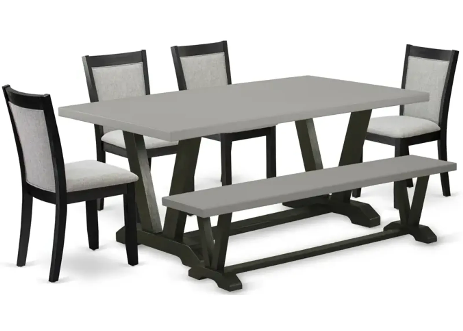 East West Furniture V697MZ606-6 6Pc Dining Set - Rectangular Table , 4 Parson Chairs and a Bench - Multi-Color Color