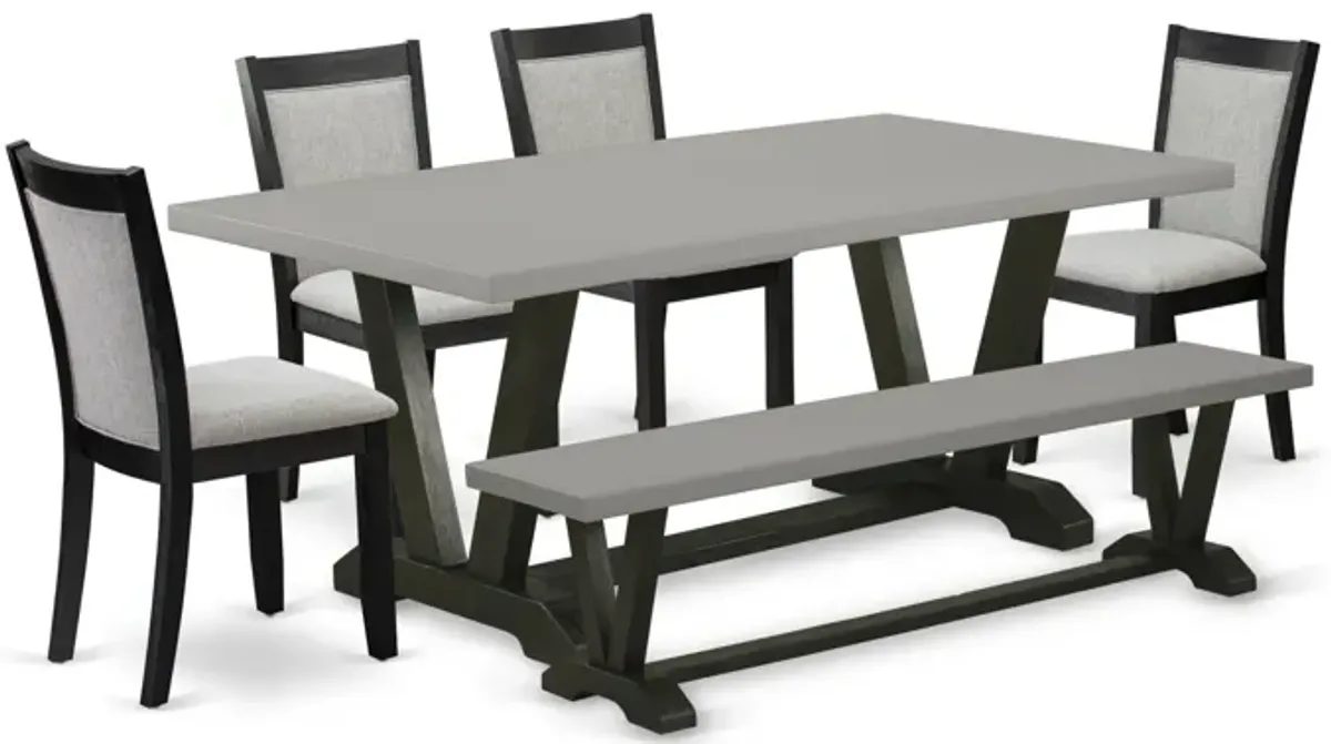 East West Furniture V697MZ606-6 6Pc Dining Set - Rectangular Table , 4 Parson Chairs and a Bench - Multi-Color Color