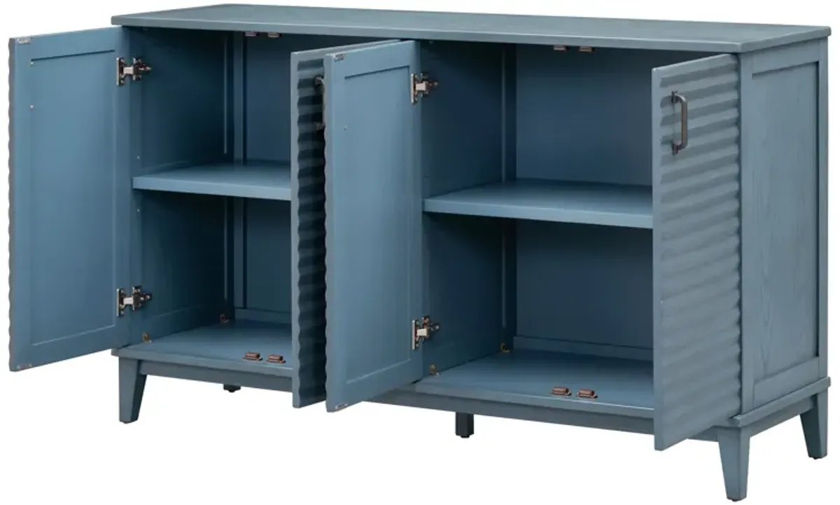 44" Sideboard Adjustable Shelves 4 Door Storage Buffet, Navy