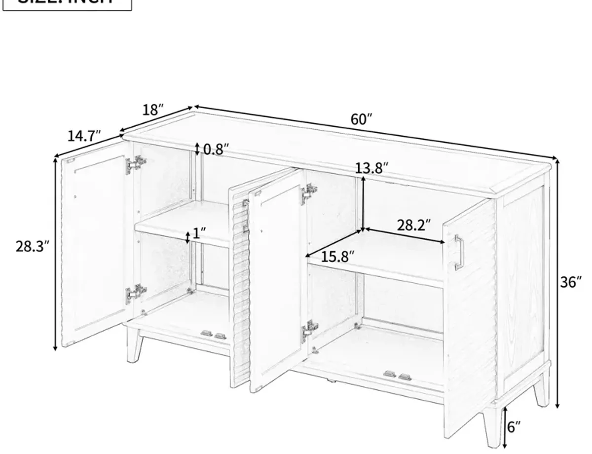 44" Sideboard Adjustable Shelves 4 Door Storage Buffet, Navy