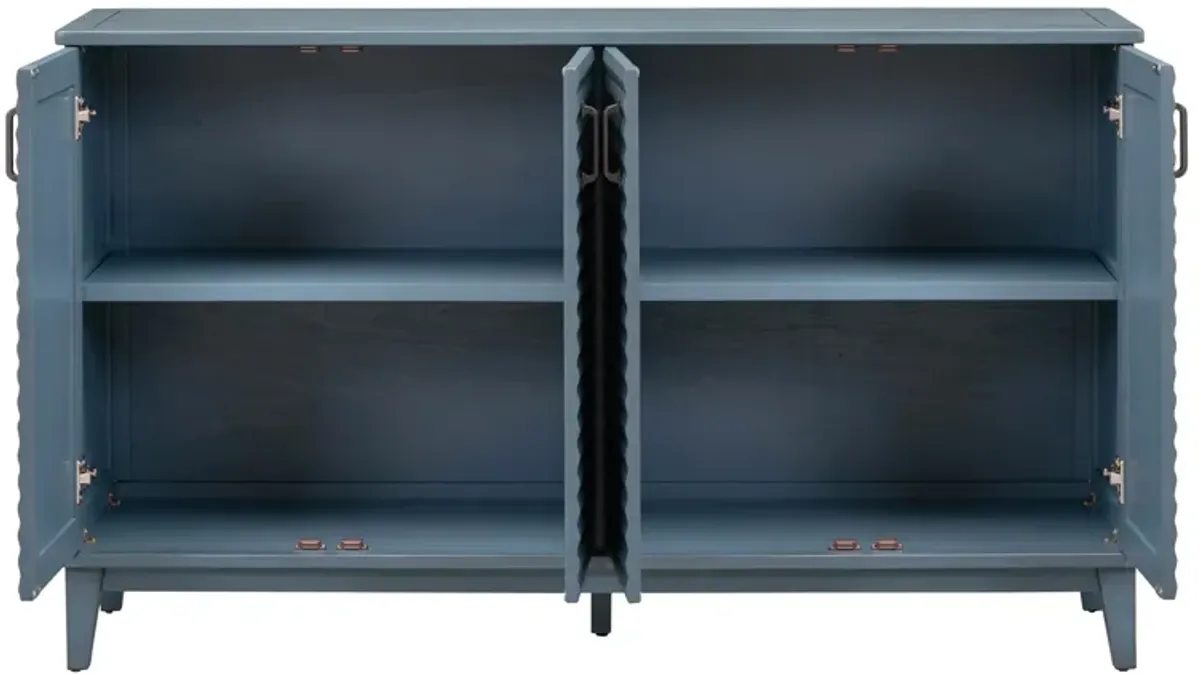 44" Sideboard Adjustable Shelves 4 Door Storage Buffet, Navy