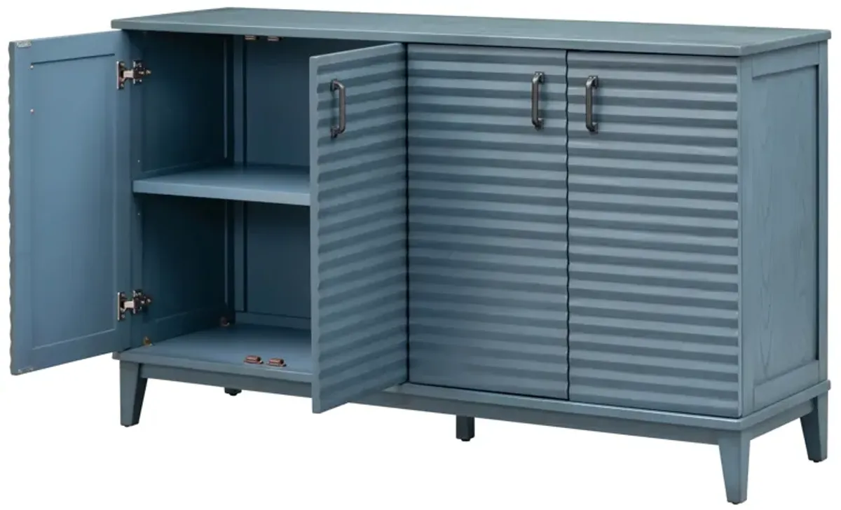 44" Sideboard Adjustable Shelves 4 Door Storage Buffet, Navy