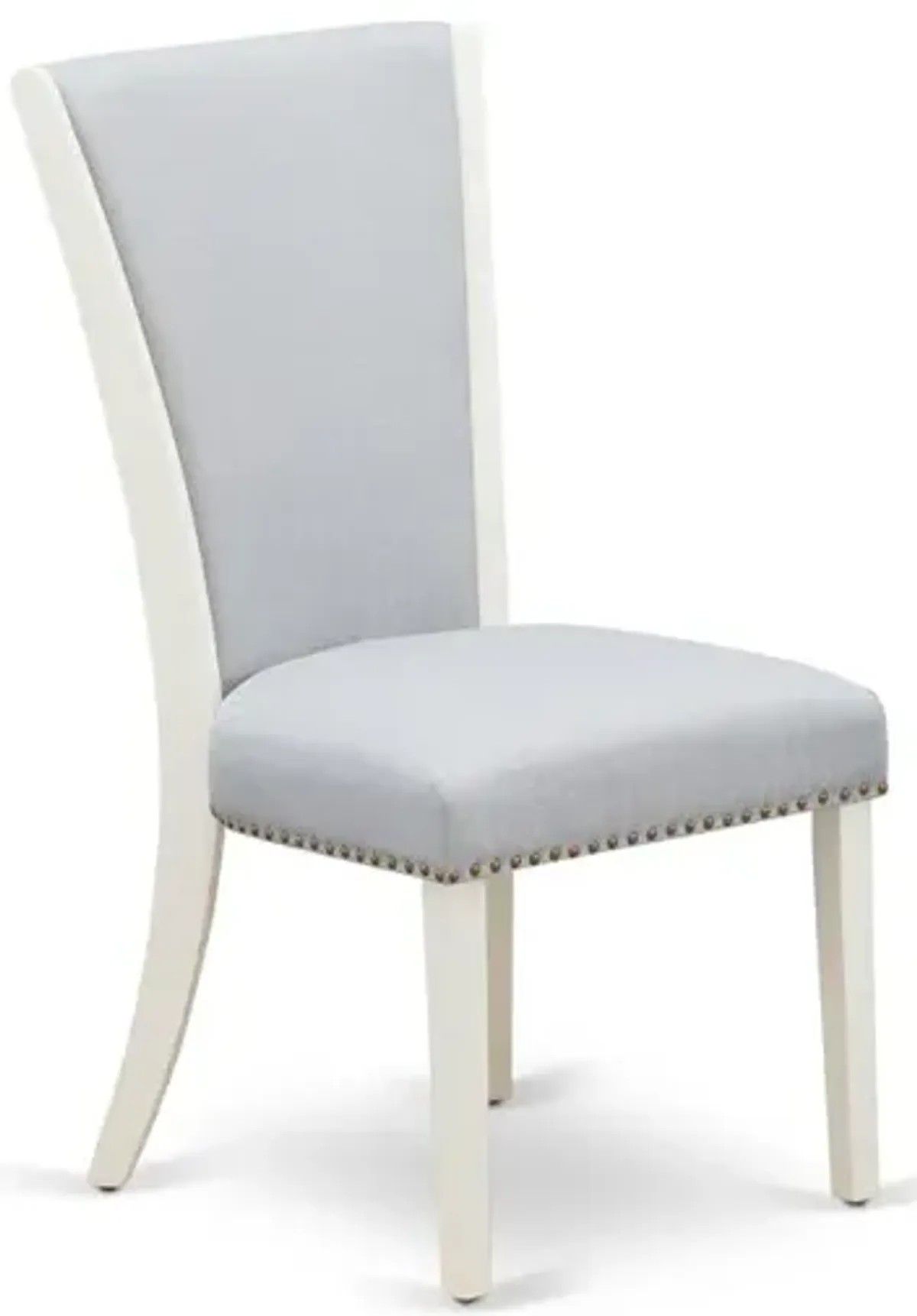 East West Furniture - Set of 2 - Upholstered Chair- Parson Chairs Includes Linen White Wood Frame with Grey Linen Fabric Seat with Nail Head and Stylish Back