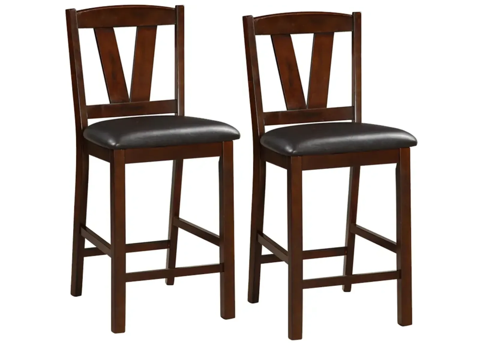 Rubber Wood Counter Height Armless Chair, Dark Walnut brown, Set of 2-Benzara