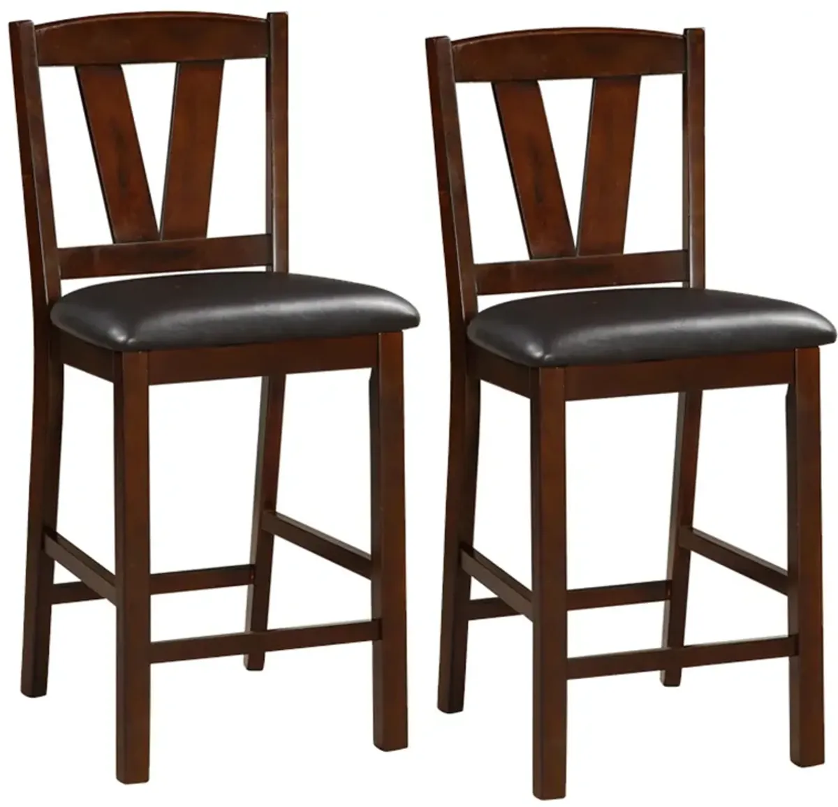 Rubber Wood Counter Height Armless Chair, Dark Walnut brown, Set of 2-Benzara