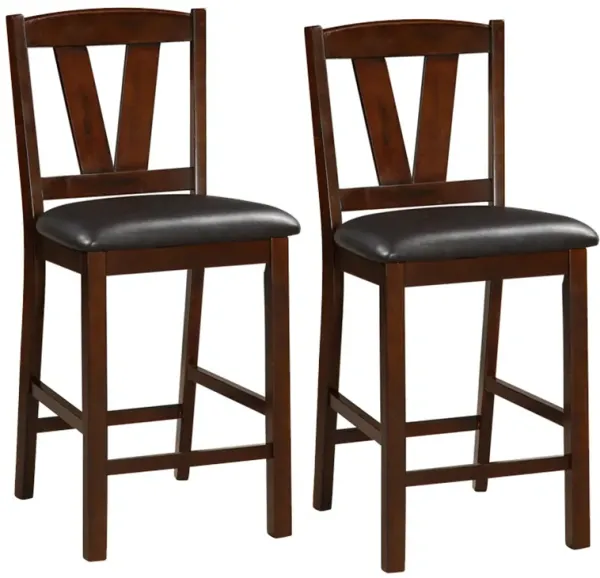Rubber Wood Counter Height Armless Chair, Dark Walnut brown, Set of 2-Benzara