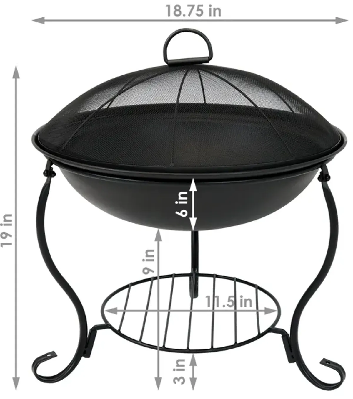 Sunnydaze 18 in Steel Fire Pit Bowl with Stand, Screen, Grate, and Poker