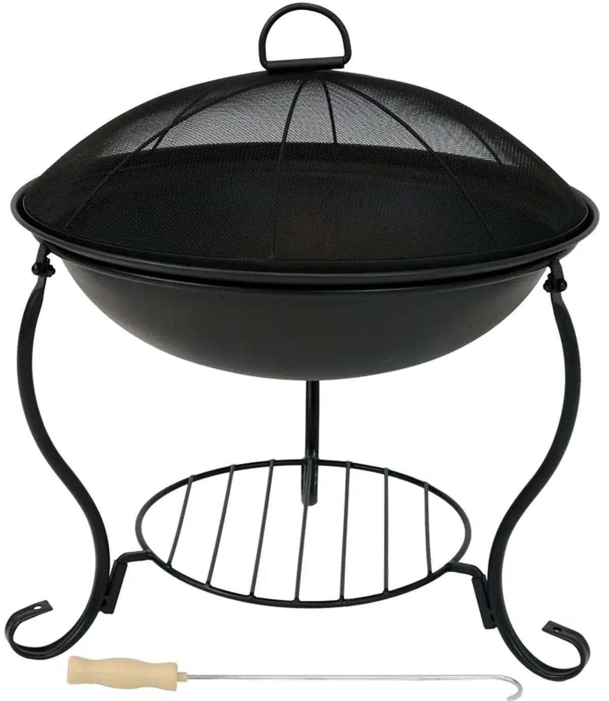 Sunnydaze 18 in Steel Fire Pit Bowl with Stand, Screen, Grate, and Poker