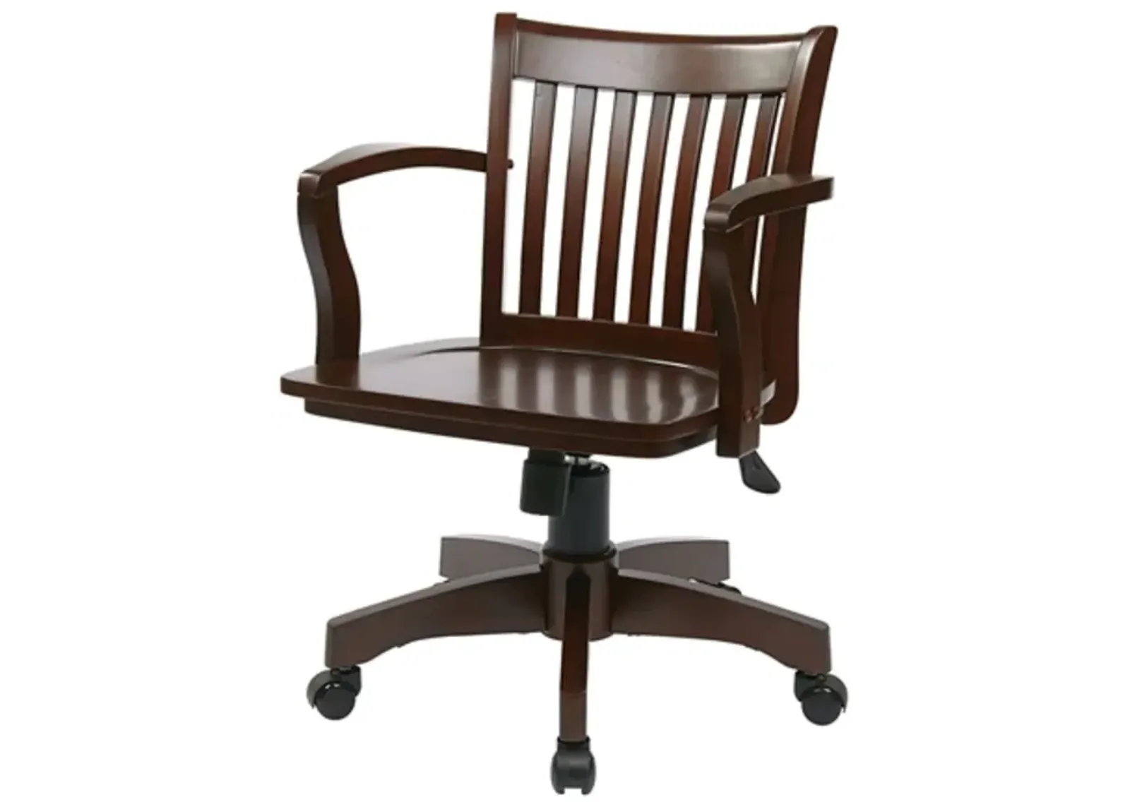 Hivvago Espresso Wood Bankers Chair with Wooden Arms and Seat