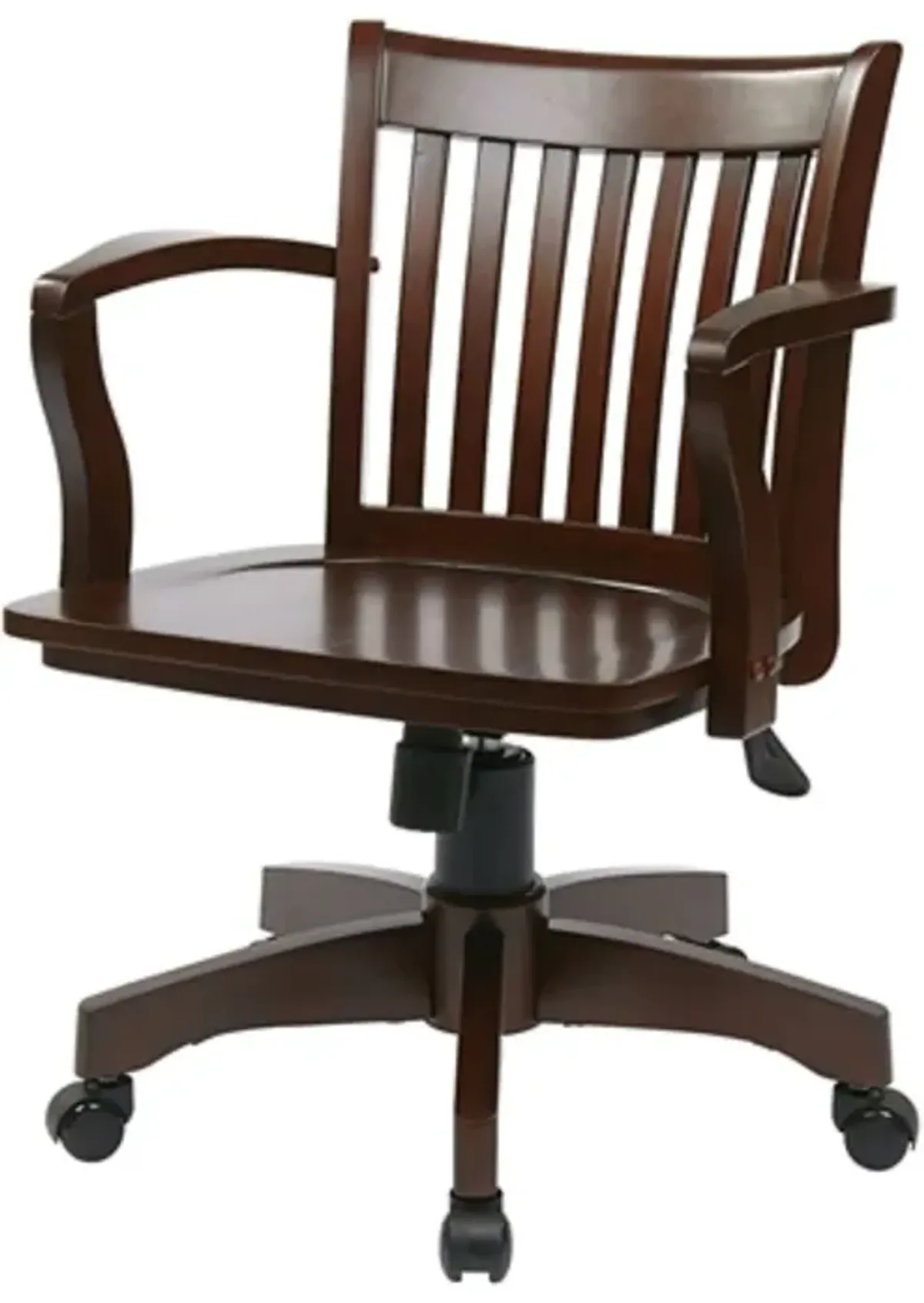 Hivvago Espresso Wood Bankers Chair with Wooden Arms and Seat