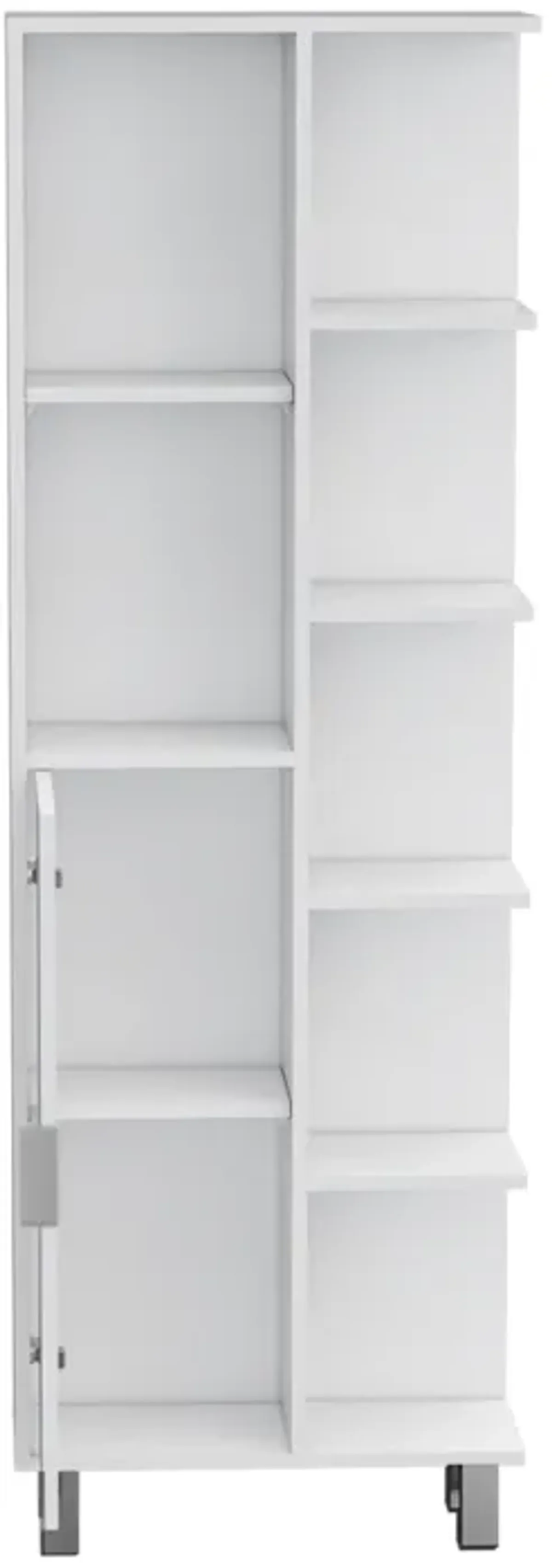 DEPOT E-SHOP Linen Bathroom Cabinet with Seven Open Shelves 63" H, One Drawer, One Door and Four legs,White