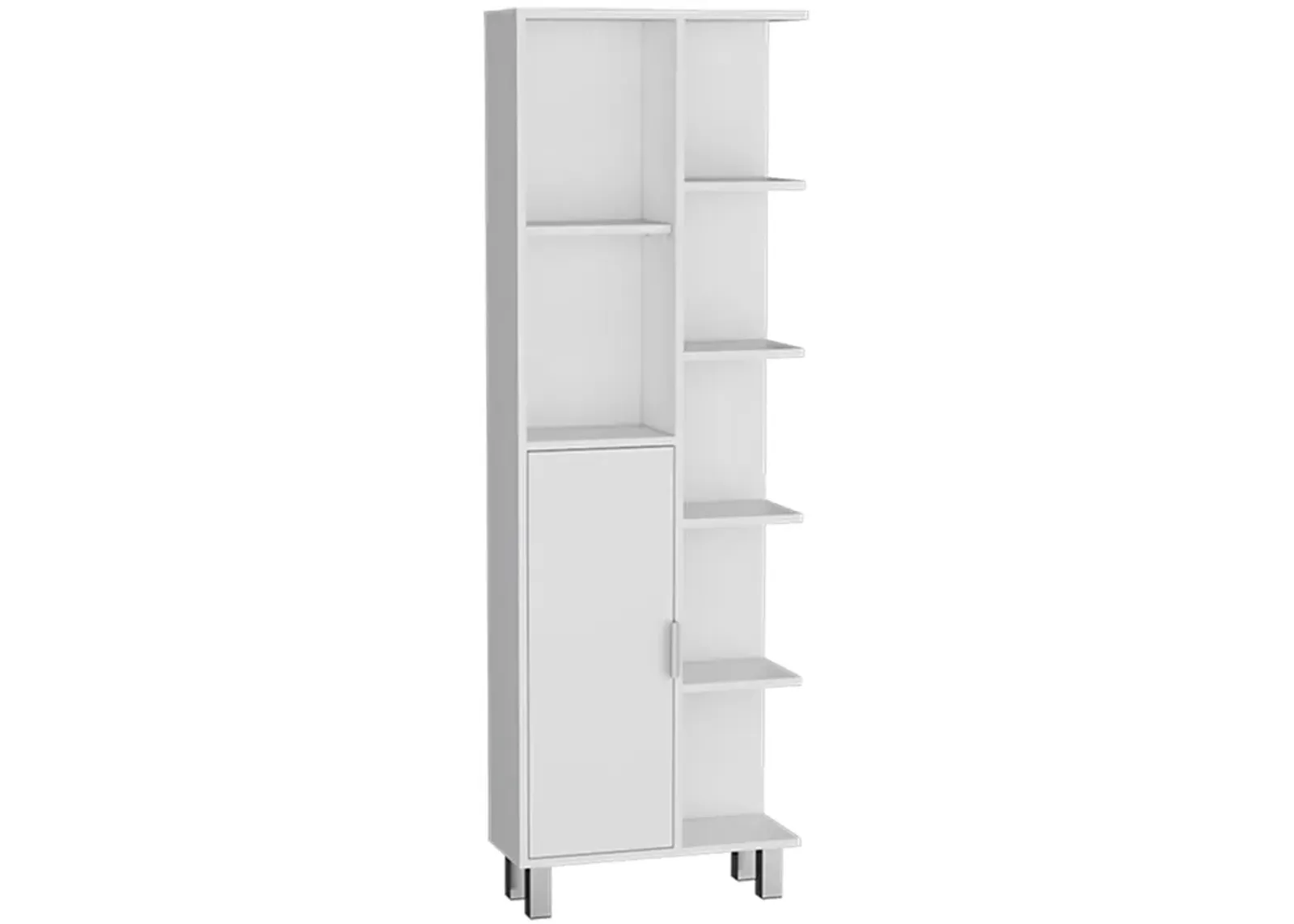 DEPOT E-SHOP Linen Bathroom Cabinet with Seven Open Shelves 63" H, One Drawer, One Door and Four legs,White