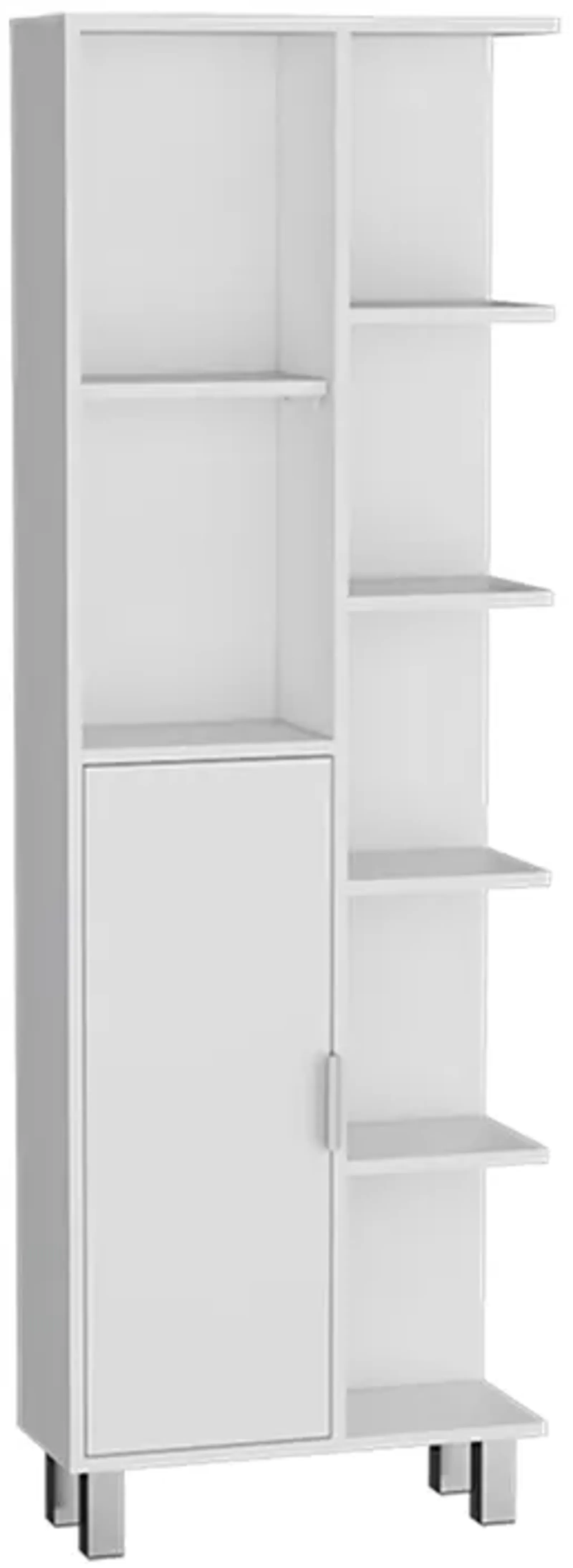 DEPOT E-SHOP Linen Bathroom Cabinet with Seven Open Shelves 63" H, One Drawer, One Door and Four legs,White