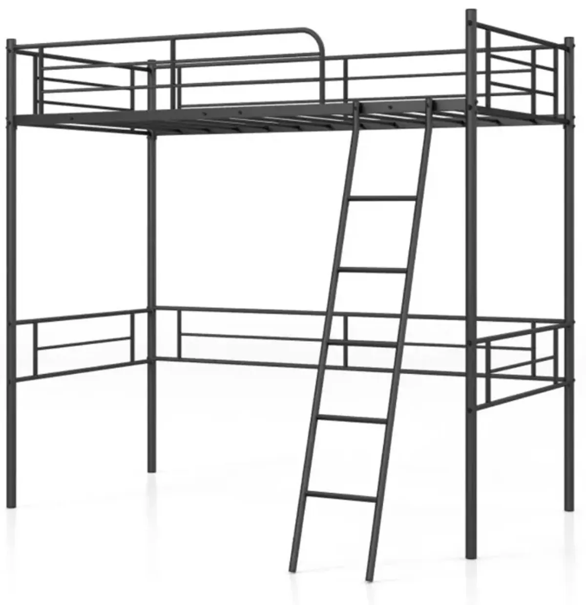 Hivvago Metal Loft Twin Bed Frame Single High Loft Bed-Black