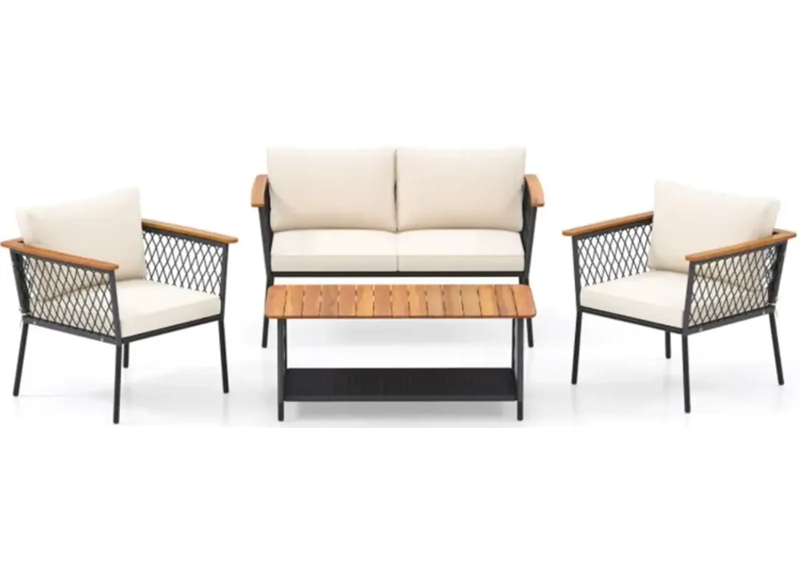 Hivvago 4 Piece Patio Rattan Furniture Set with 2-Tier Coffee Table