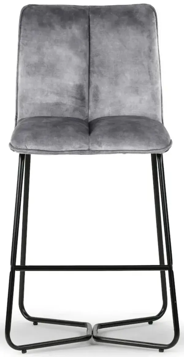 Glamour Home Set of 2 Avent Gray Fabric Counter Stool with Black Metal Legs