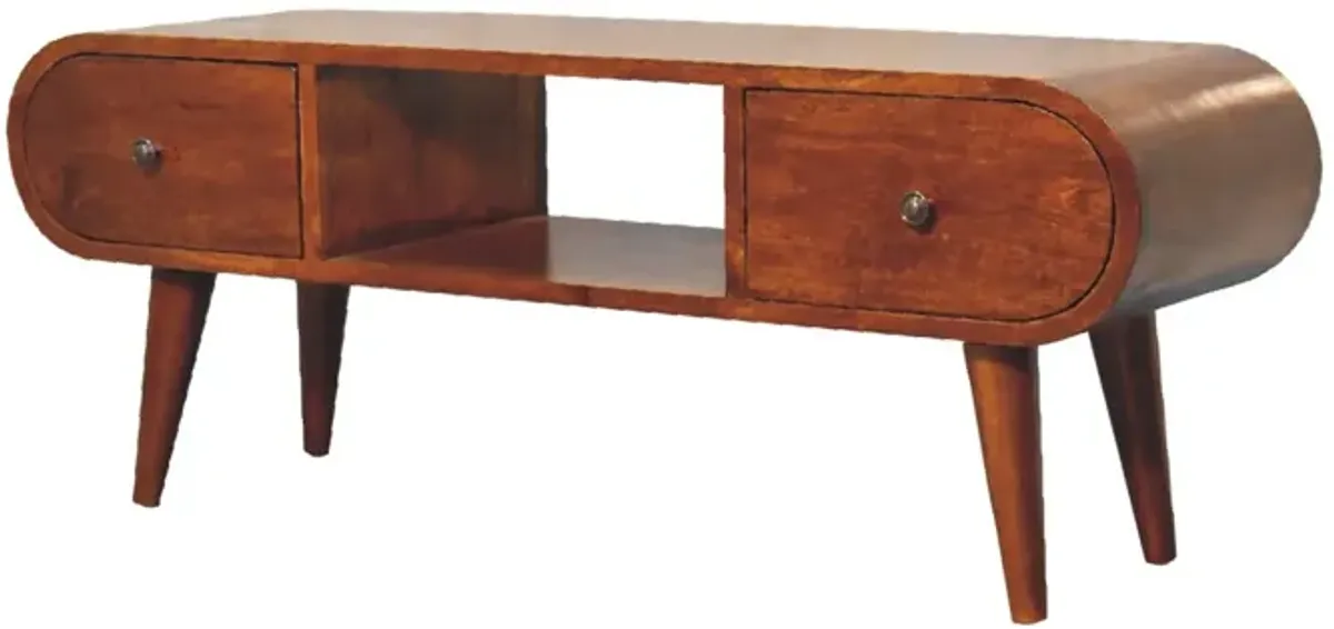 Artisan Furniture Chestnut Circular Solid Wood 2 Drawer  TV Unit