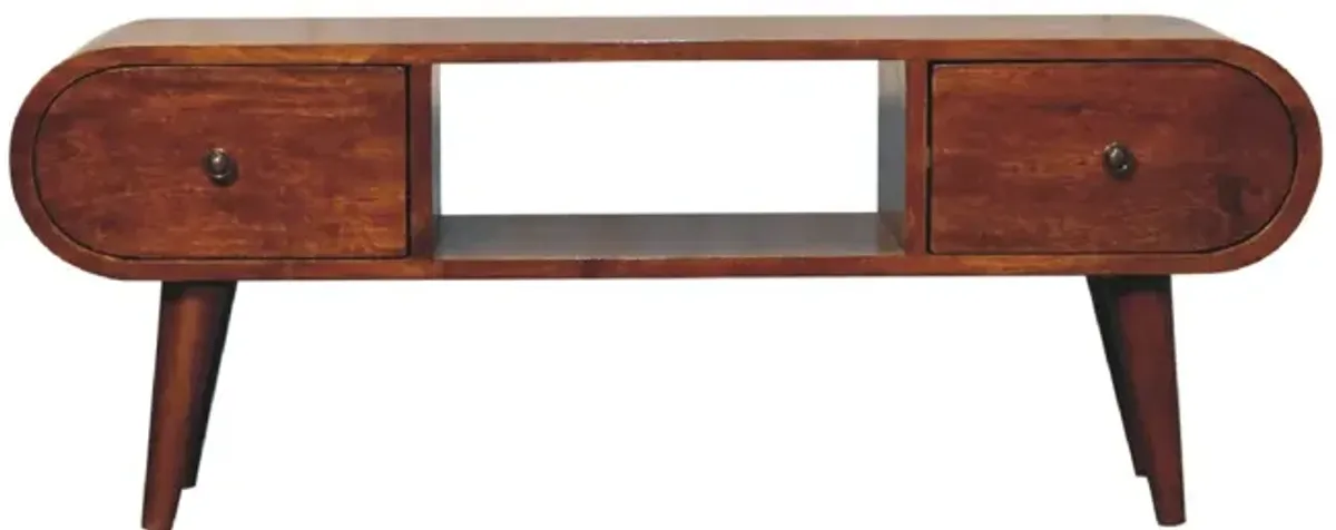 Artisan Furniture Chestnut Circular Solid Wood 2 Drawer  TV Unit