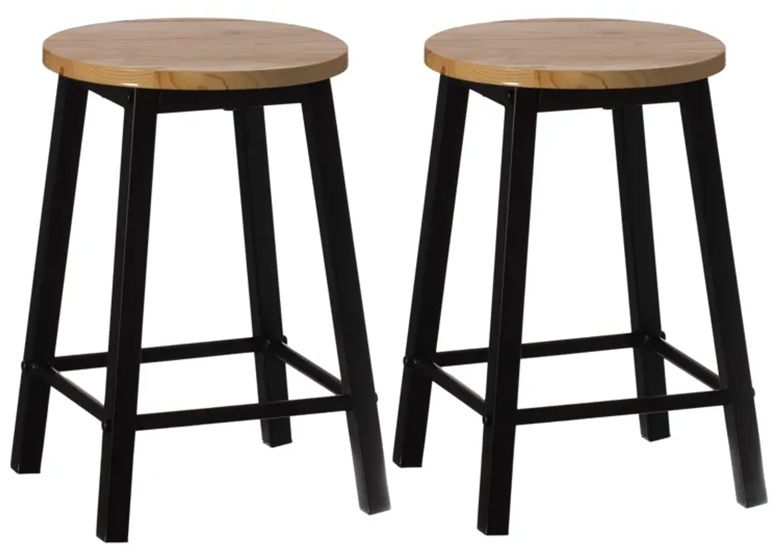 Set of 2 17.5-Inch Rustic Round Solid Wood Counter-Height Bar Stool with Footrest and Durable Steel Frame, Perfect for Dining Room, Kitchen Island and Home Bar - Ideal for Indoor and Outdoor Parties