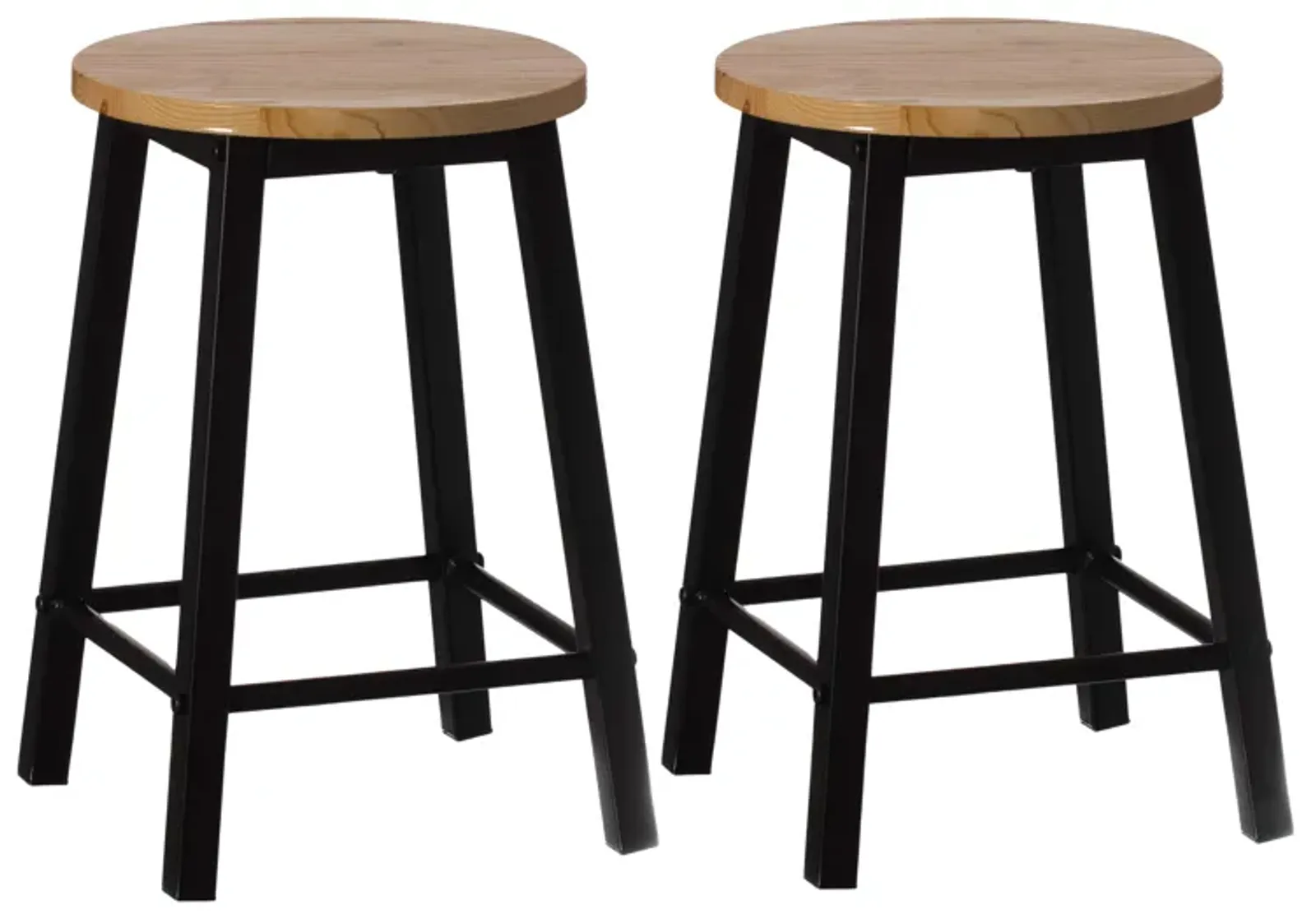 Set of 2 17.5-Inch Rustic Round Solid Wood Counter-Height Bar Stool with Footrest and Durable Steel Frame, Perfect for Dining Room, Kitchen Island and Home Bar - Ideal for Indoor and Outdoor Parties