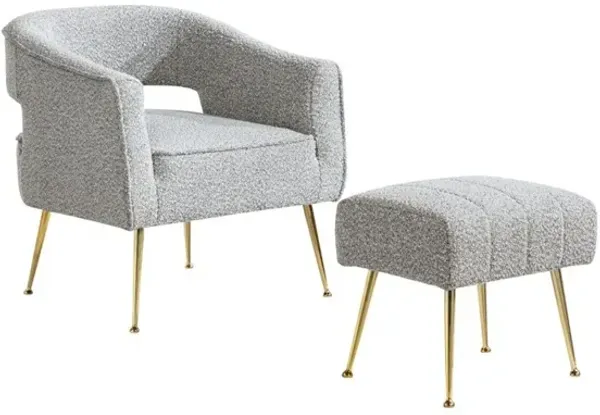 Best Quality Furniture 2 Pc Rich Gray Accent Chair And Ottoman With Gold Legs