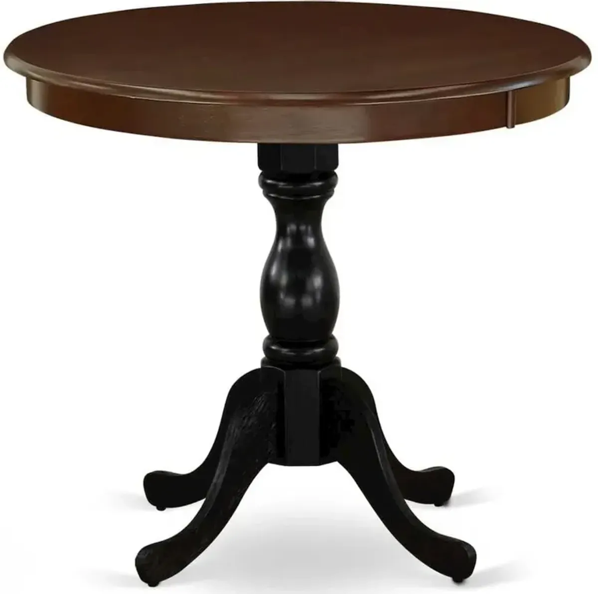 East West Furniture Antique 36" Round Dining Table for Compact Space - Mahogany Top & Black Pedestal