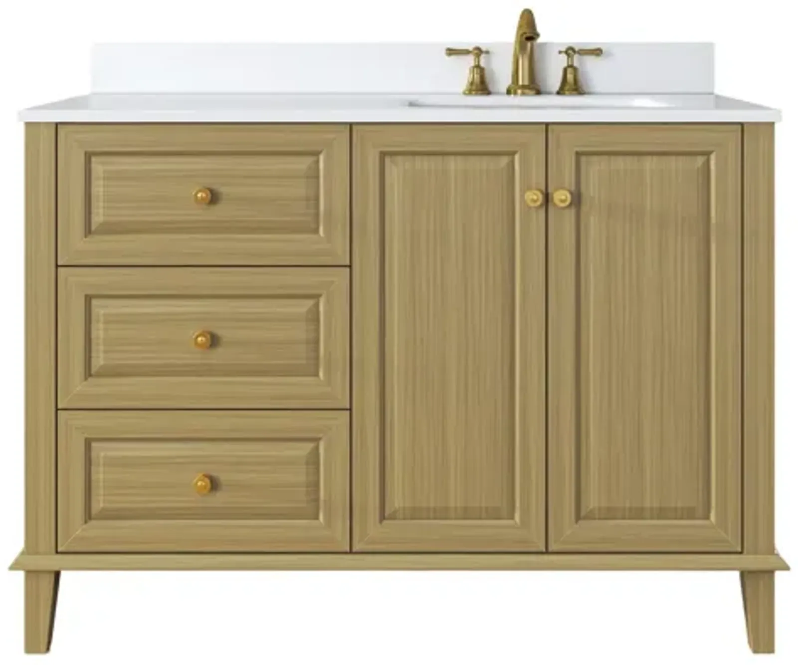 Hannah 48 in. Off Centered Right Basin Vanity Set in Oak finish with White Quartz Vanity top