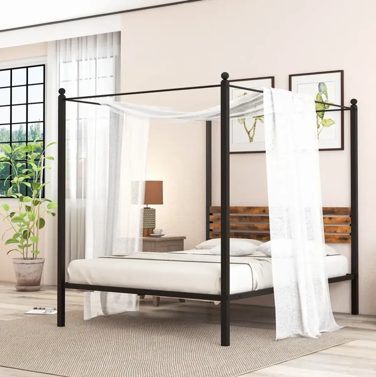 Canopy Bed Frame with Under Bed Storage