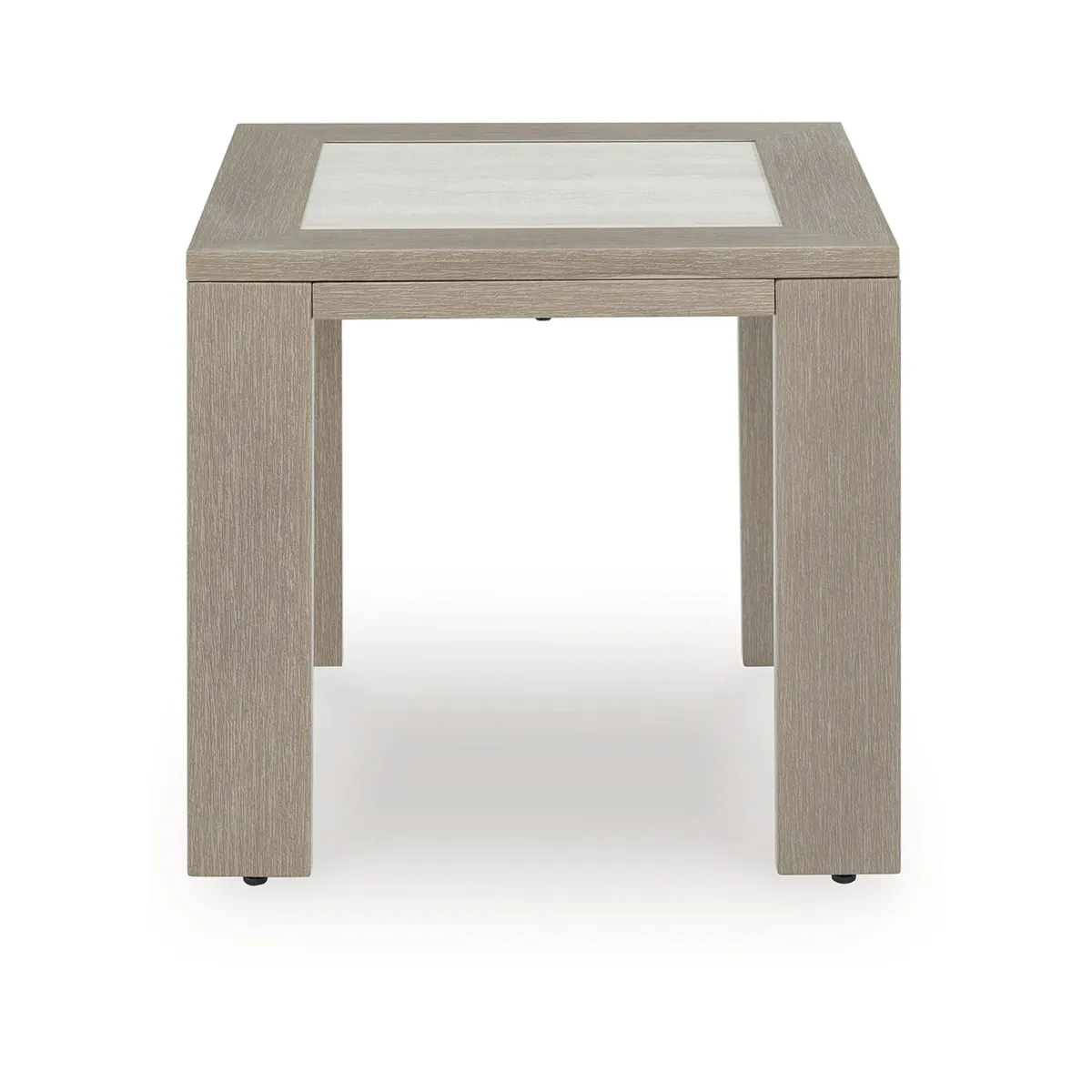Isle Outdoor Square End Table, Woodlike Grayish Brown Metal, 22 Inch - Benzara