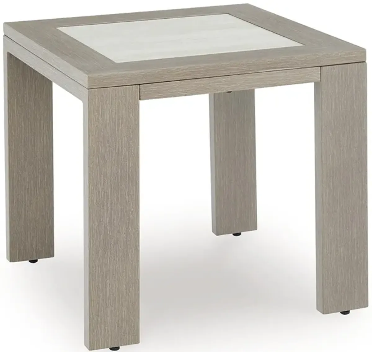 Isle Outdoor Square End Table, Woodlike Grayish Brown Metal, 22 Inch - Benzara