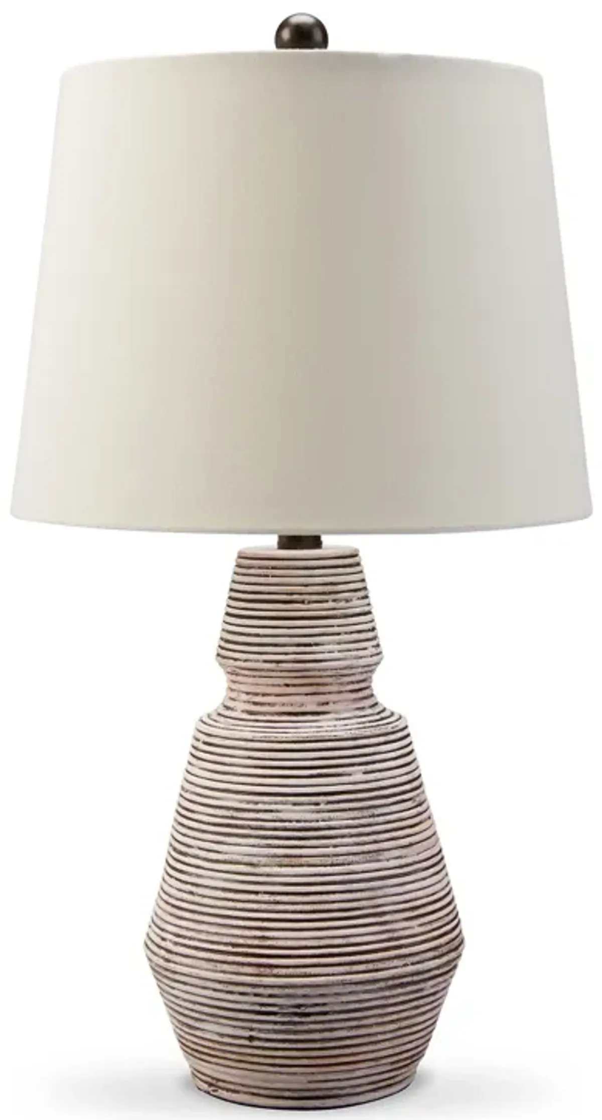 Aerd 23 Inch Table Lamp Set of 2, White Drum Shade, Ribbed Base Turned - Benzara