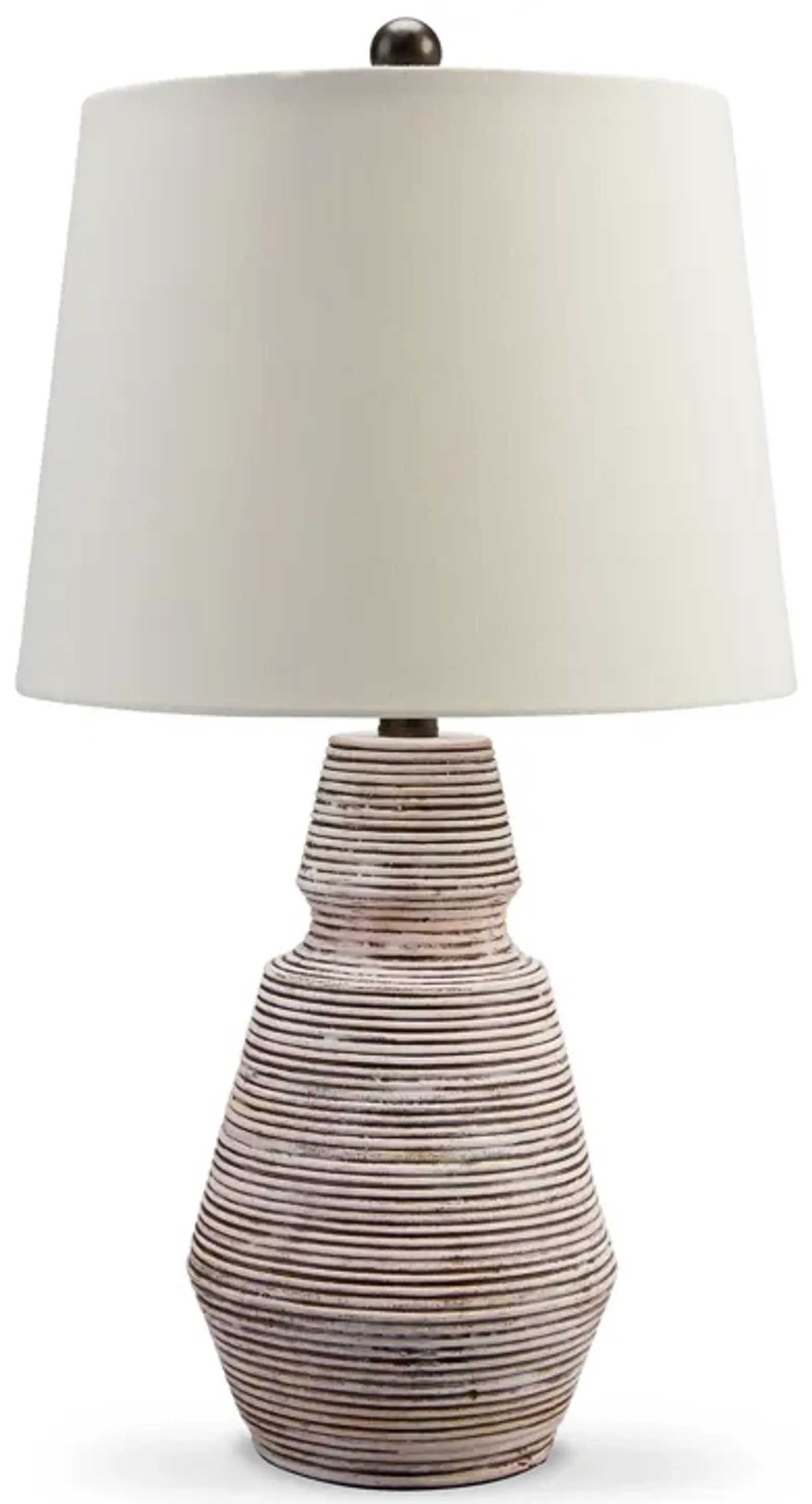 Aerd 23 Inch Table Lamp Set of 2, White Drum Shade, Ribbed Base Turned - Benzara