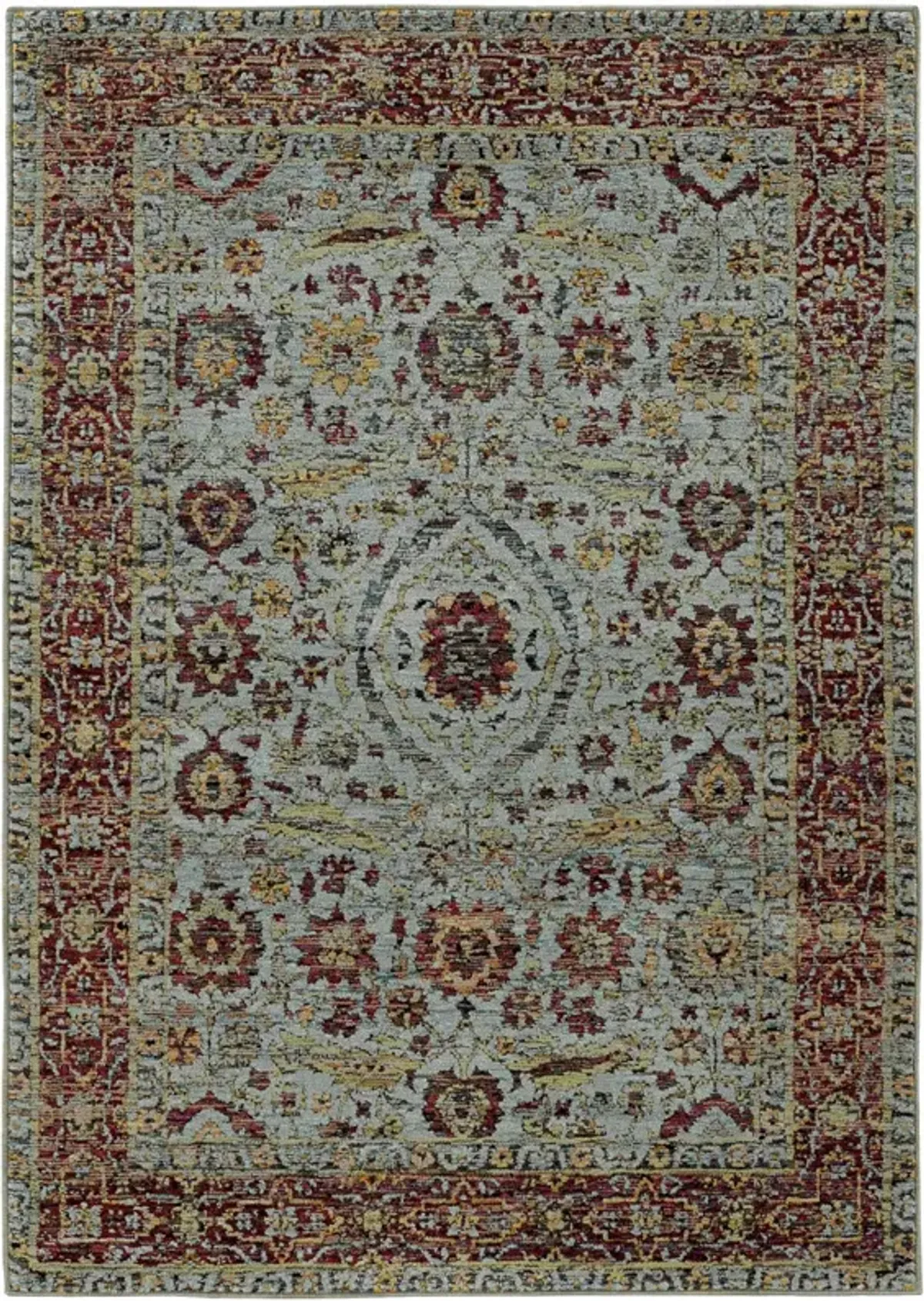 3 X 5 Blue Red green And gold Oriental Power Loom Stain Resistant Area Rug