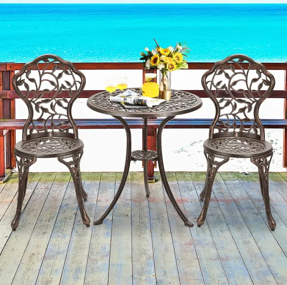 3 Pieces Cast Aluminum Bistro Set