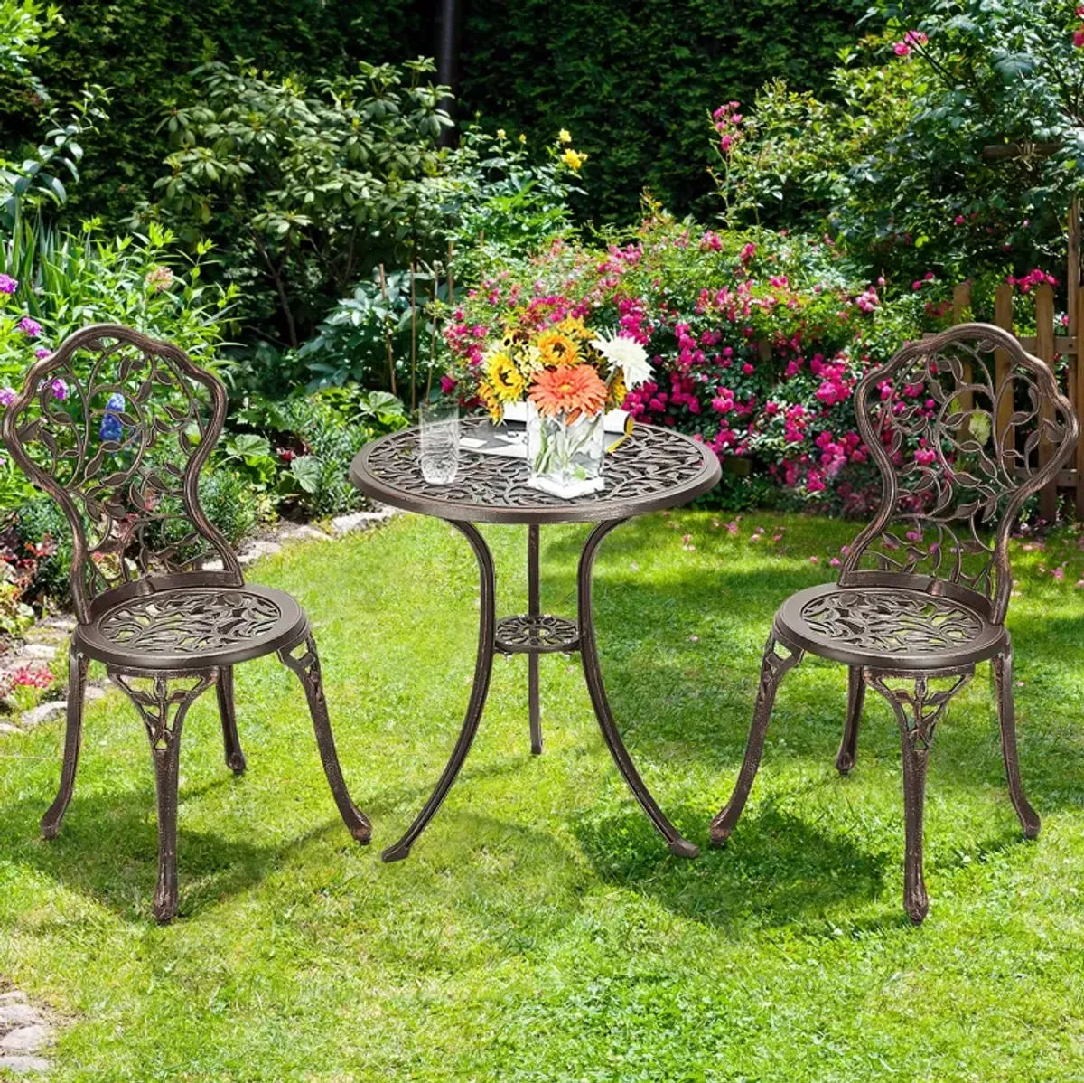 3 Pieces Cast Aluminum Bistro Set