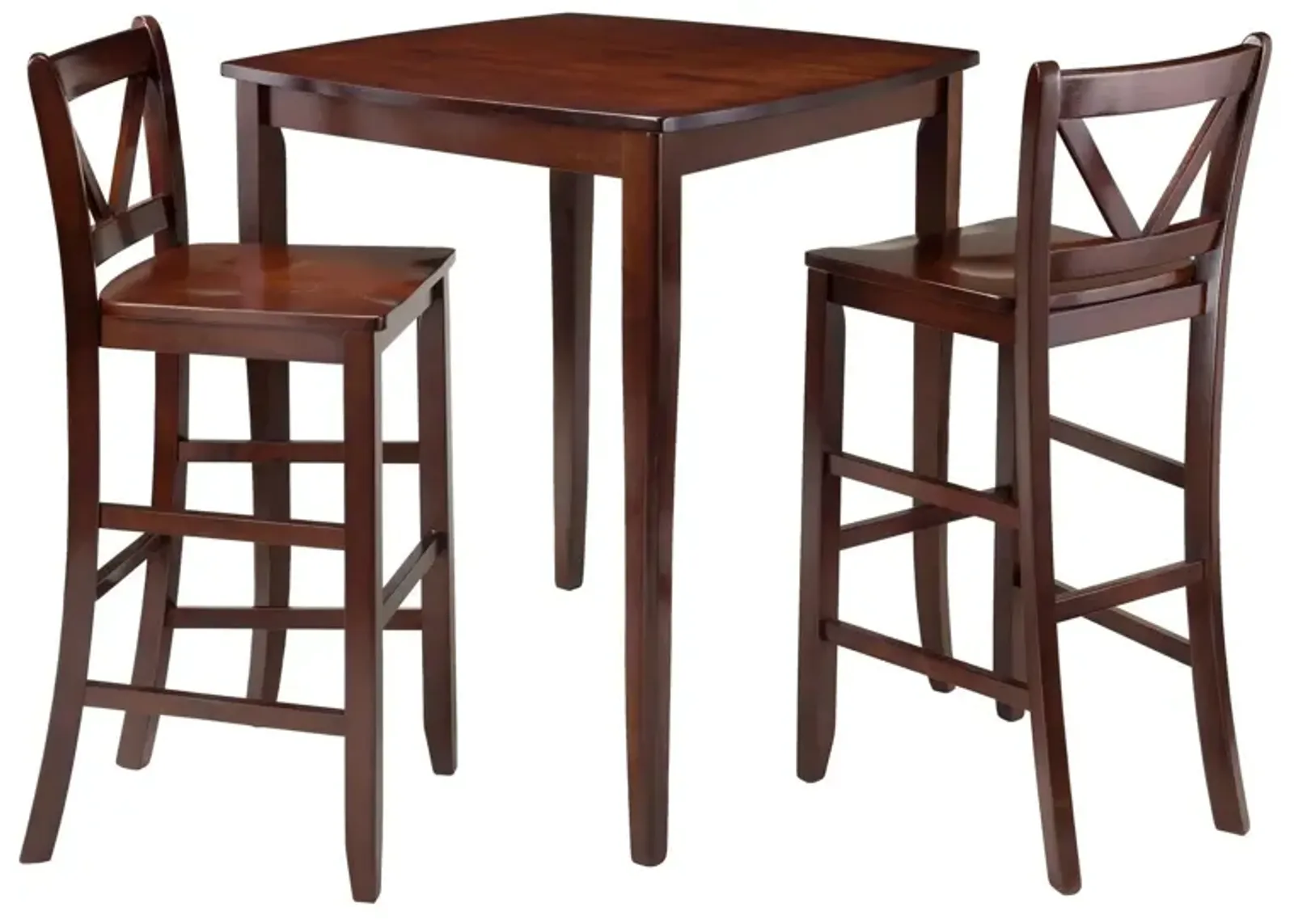 Inglewood 3-Pc High Table with V-Back Bar Stools, Walnut