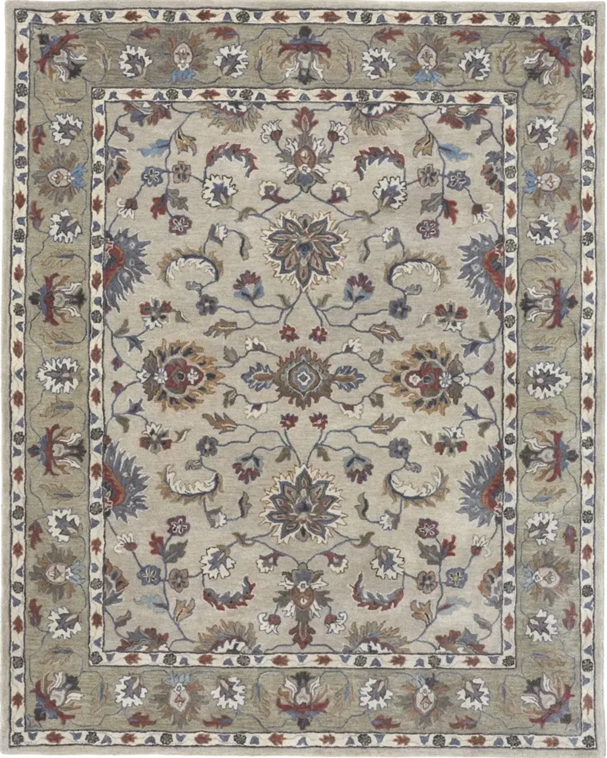 4 X 6 Ivory Taupe And Blue Wool Floral Tufted Handmade Stain Resistant Area Rug